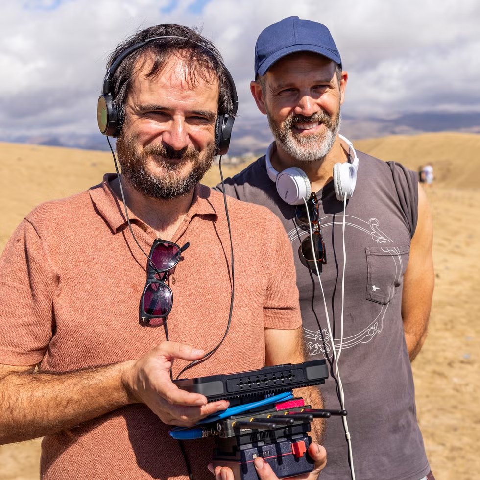 Aitor Arregi y Jose Mari Goenaga durante el rodaje de Maspalomas.