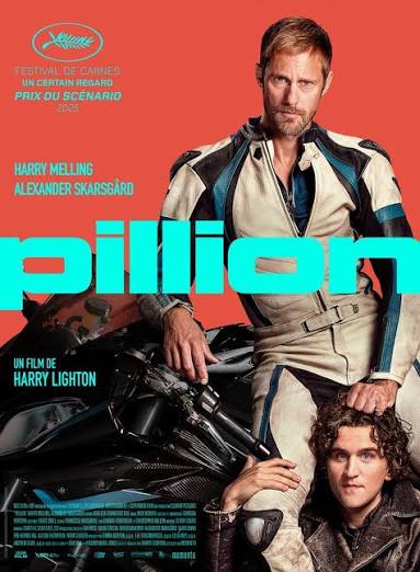 Cartel de «Pillion», de Harry Lighton, con Harry Melling y Alexander Skarsgård.